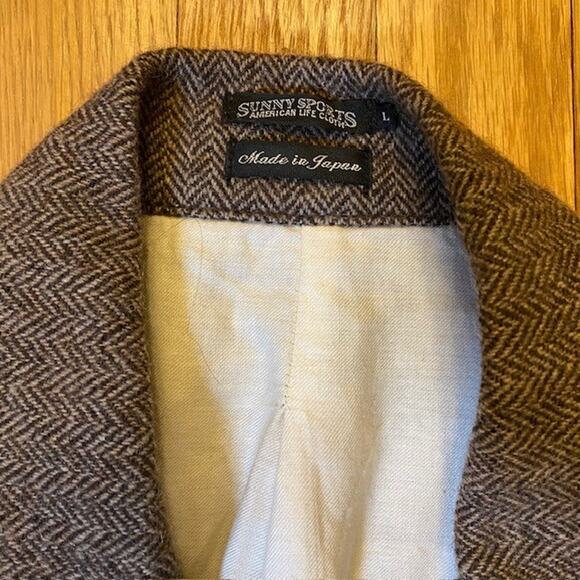 Sunny Sports Mens Large Wool Blend Tweed Blazer 4 Button Herringbone Lined - Picture 4 of 15